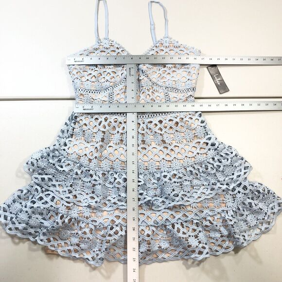 LULUS Dress Womens Beauty and Lace Blue Crochet Lace Mini Zipper Adjustable Sz M - Picture 9 of 10